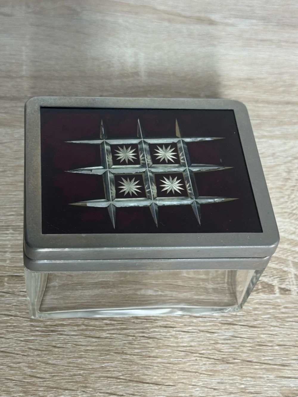 Vintage German Glass Jewelry Box Starburst Lid Trinket Box